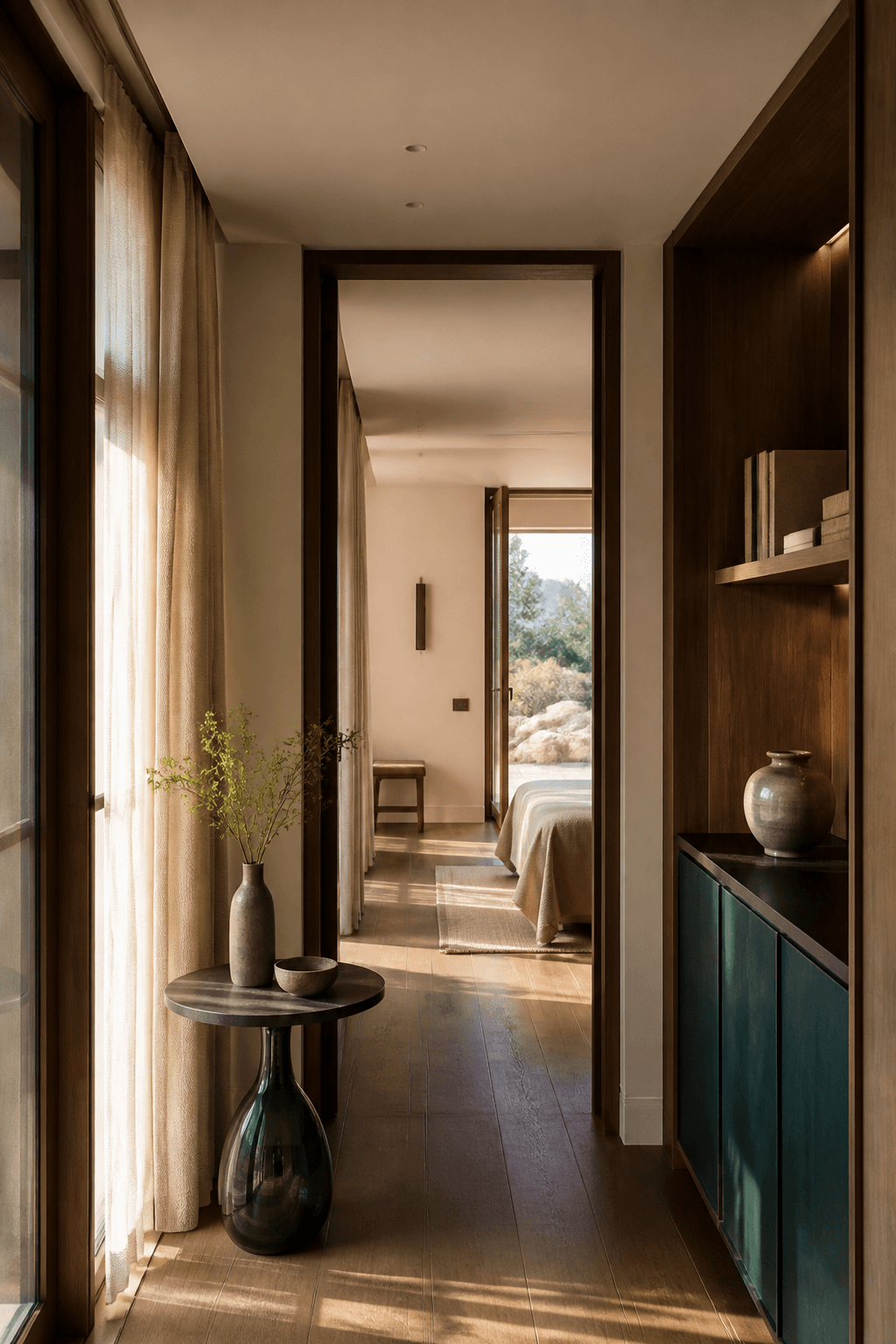 Quiet luxury hotel interior with soft natural light